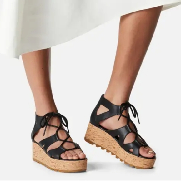 Sorel Shoes - Sorel NWT Cameron Flatform Lace Up Black Wedge Sandals Size 7